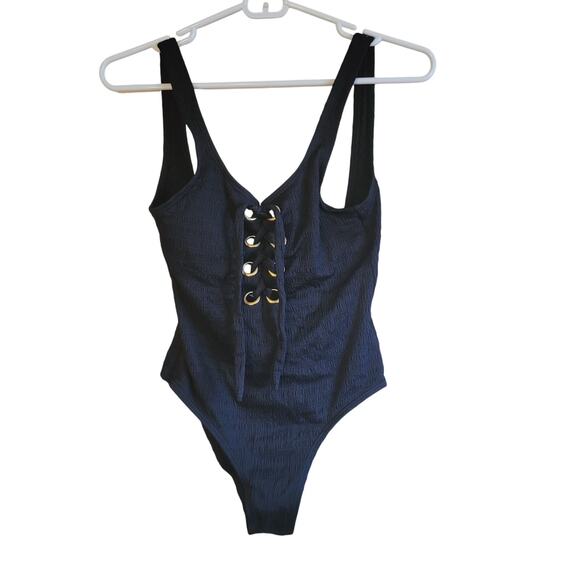 California waves black crepe tie swimsuit NWOT - Picture 3 of 6